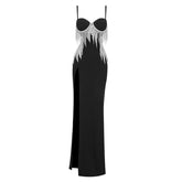 Ärmelloses Maxi-Bohrketten-Bodycon-Kleid mit Riemchenmuster SJ061613